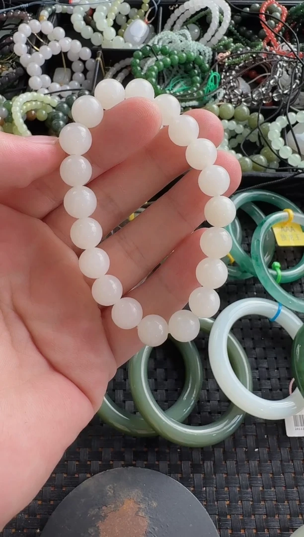 和田玉未镶嵌颈饰10mm白玉手串