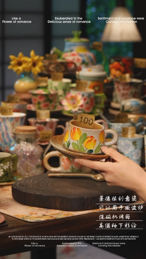 陶瓷100景德镇高温釉下彩绘设计师款式