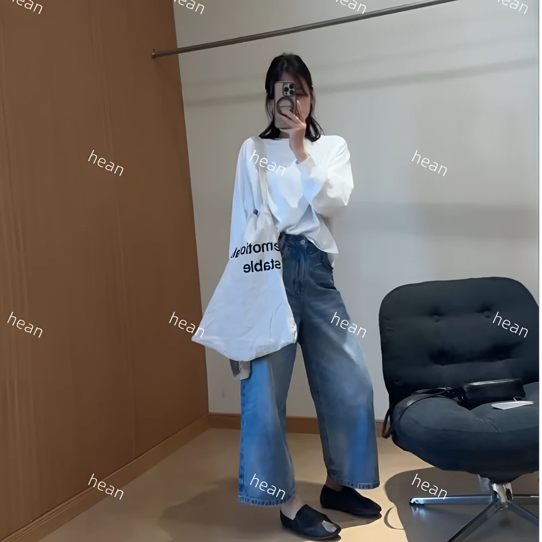 HEAN/禾桉 云绅纪 小个子遮胯显瘦八分老钱风经典无弹牛仔裤