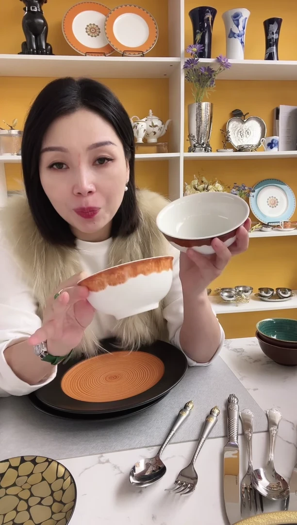 瓷阿联酋rak 饭碗 深咖色 橙色 2个