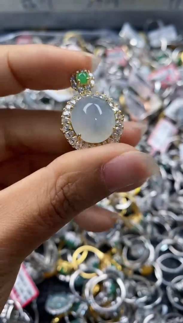 银S925镶嵌戒指翡翠444---7