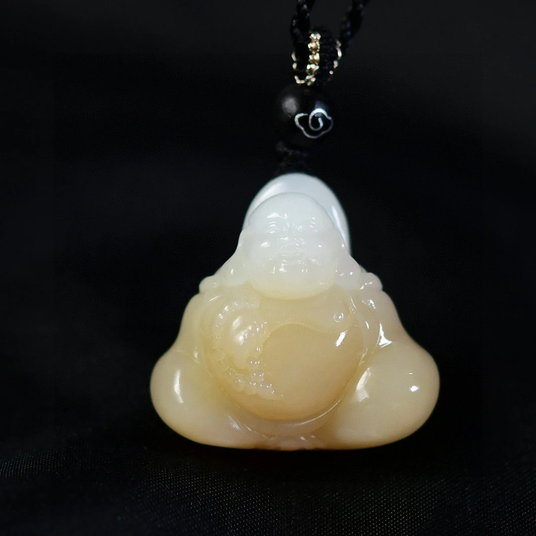 和田玉且末糖白佛玉坠 弥勒佛 吊坠