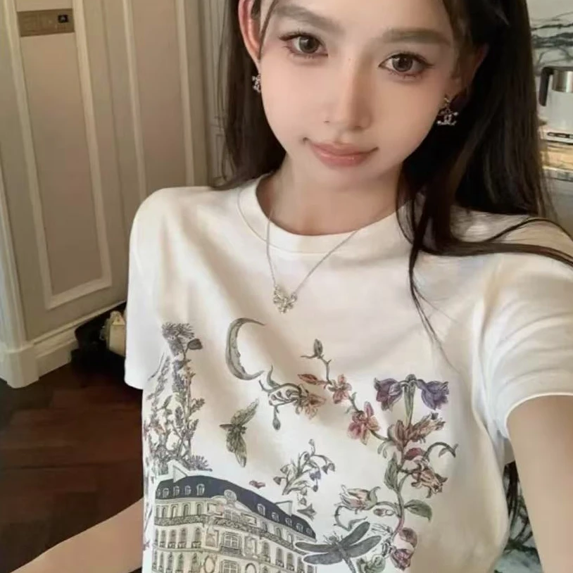 美式正肩短袖T恤女夏新款流行辣妹短款修身小个子气质显瘦上衣ins