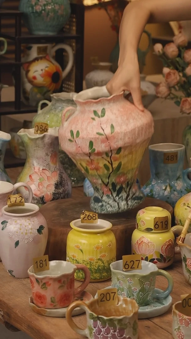 陶瓷景德镇设计师手作花器摆件侘寂风