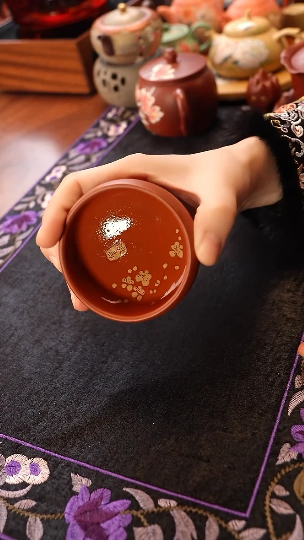茶壶紫砂朱泥梅花普洱杯