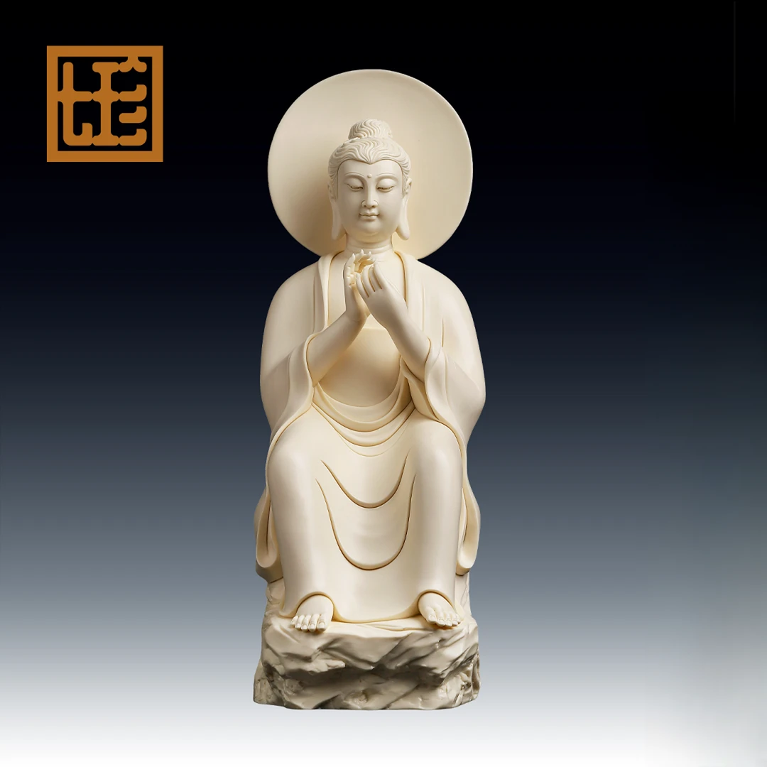 林建平陶瓷《讲法如来猛/犸/牙/黄》释迦牟尼瓷像家用摆件工艺品