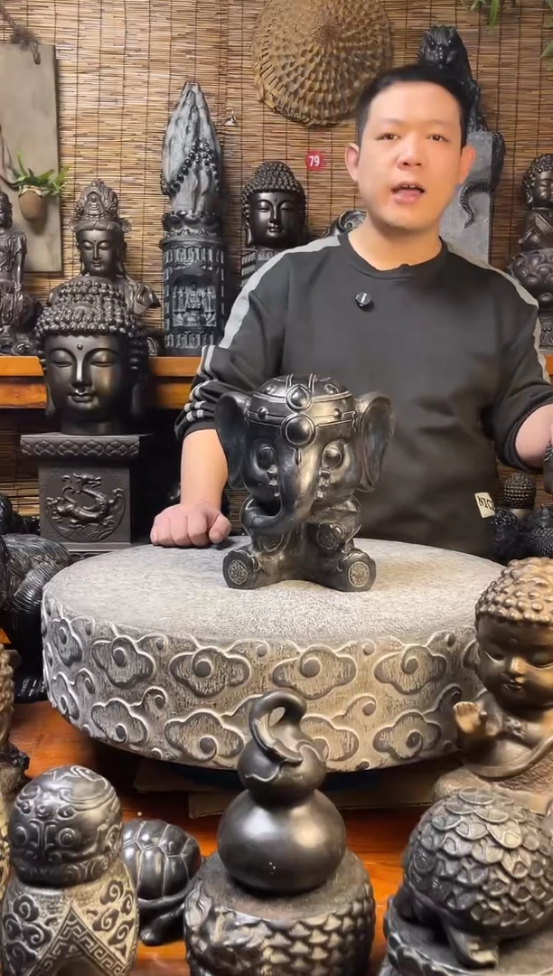 石材25萌大象天然青石雕刻