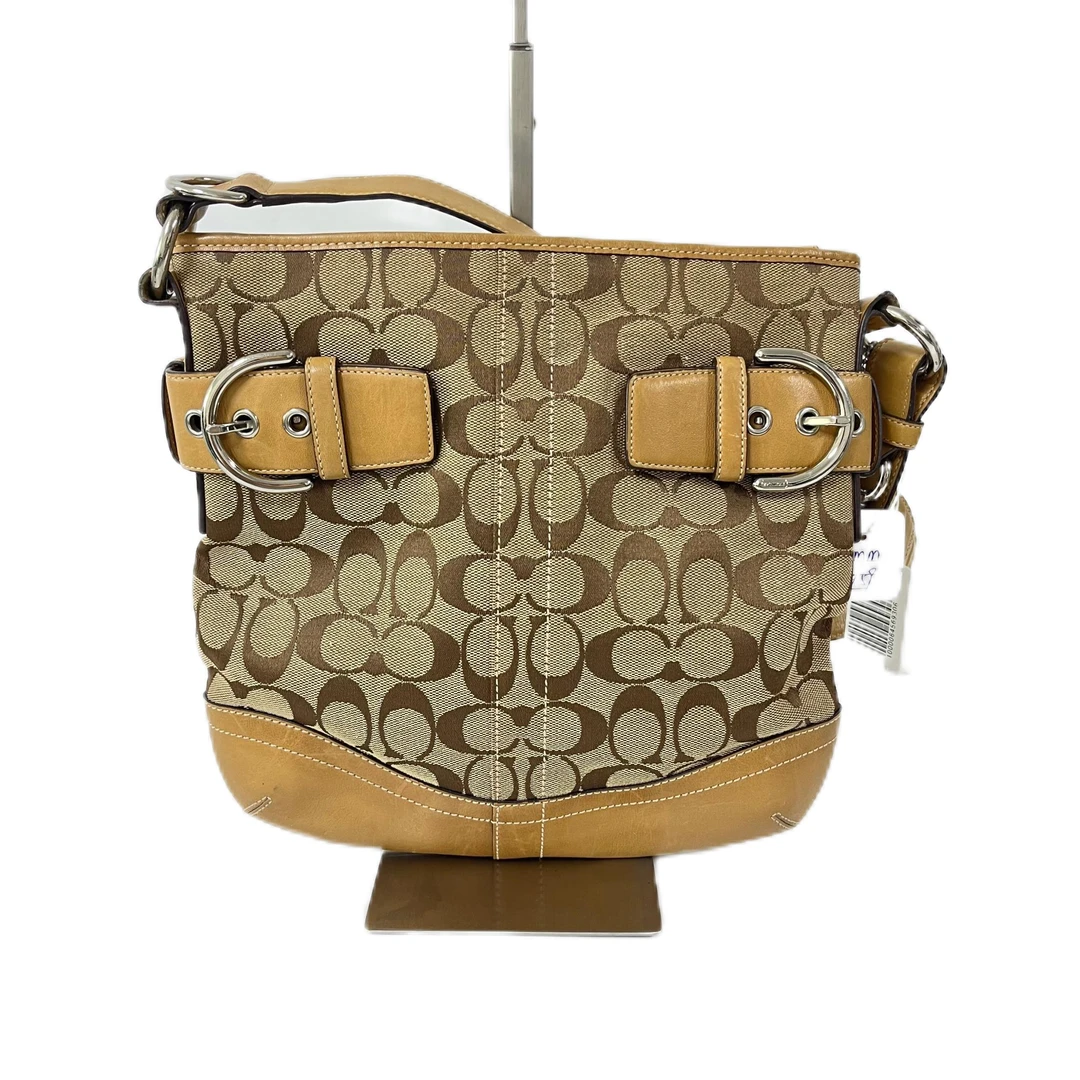 95新 COACH/蔻驰 经典老花帆布拼皮单肩手提斜挎包 MM-81092