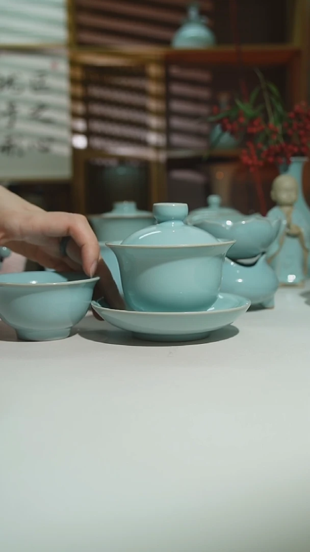 天青珑匠月白盖碗加2支钉压手珑匠二级安全发货