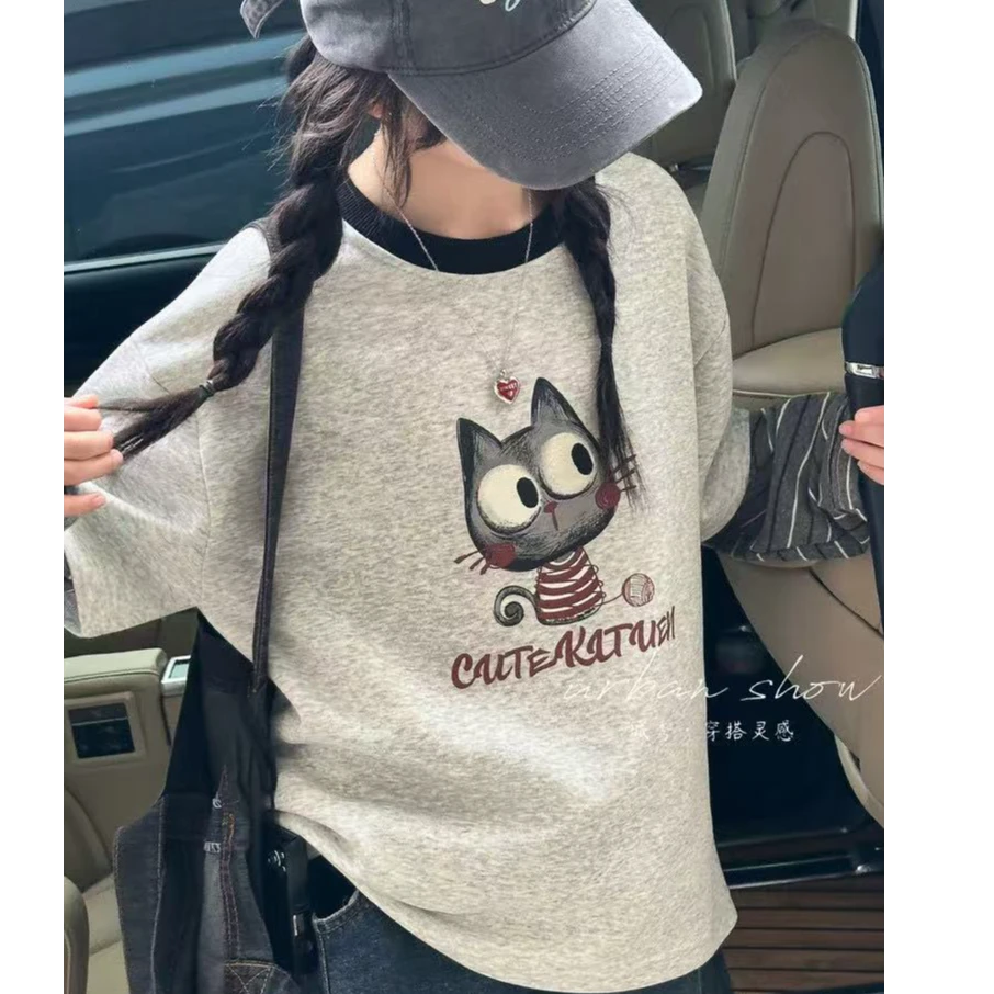 9587～高品质秋季女童假两件猫咪卫衣