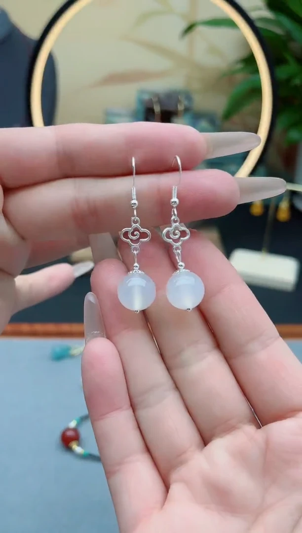 玛瑙/玉髓耳饰银S925镶嵌630