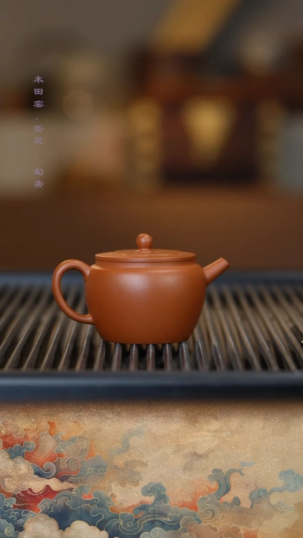 茶壶紫砂缶筑 朱泥 海棠宫灯壶130cc