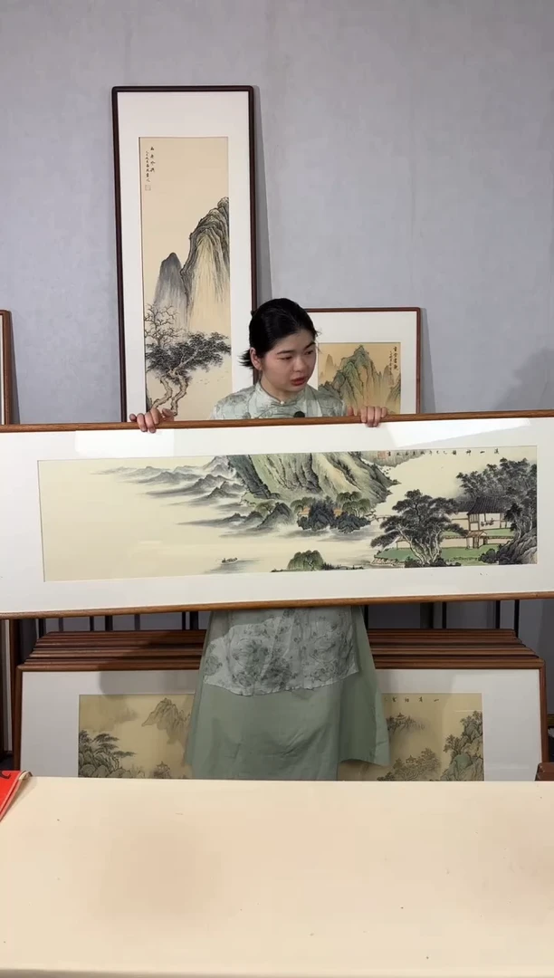 国画手绘*溪山神韵*52*172cm带框发货