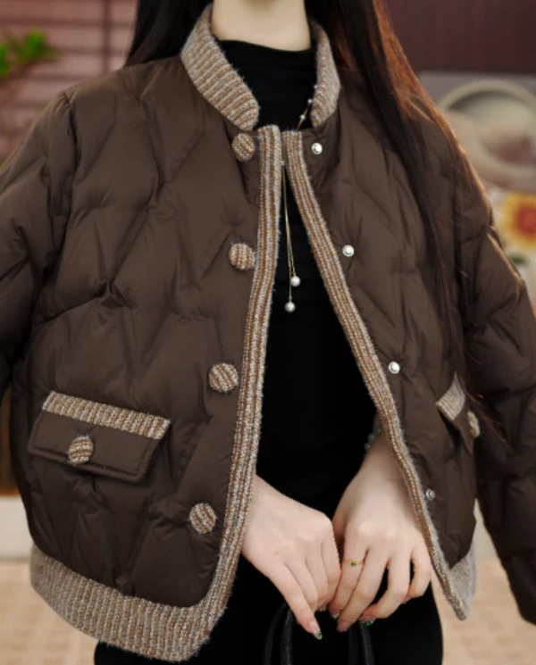 【甄选大朵鸭绒】2025杭州原版正品保暖气质减龄修身羽绒服E-5993