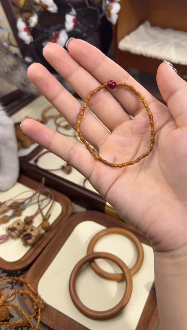 手串桃核【桃缘行】竹节「红色莎莎」桃木桃核辟、挡、驱、护 备注手围