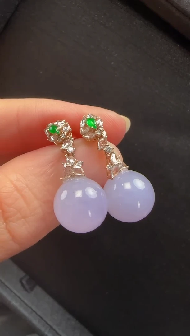 翡翠18K金镶嵌耳饰351玉珠一对