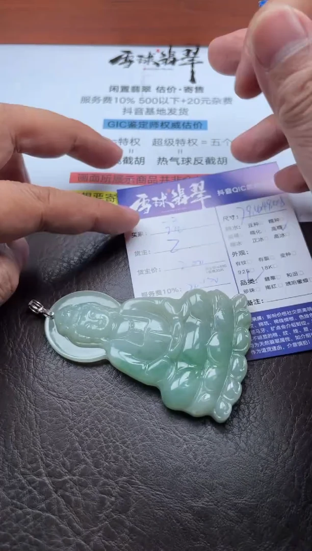 颈饰银S925镶嵌翡翠淡**定1758112354