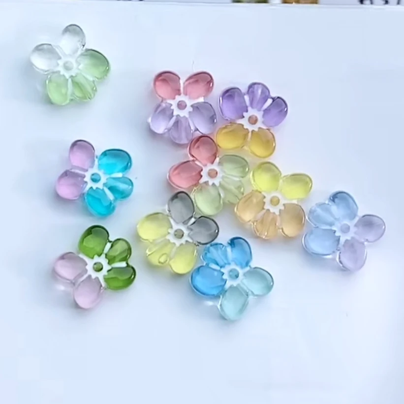 DIY饰品配饰 树脂定制珠 F某捷双色拼色双面手绘花 通孔散珠