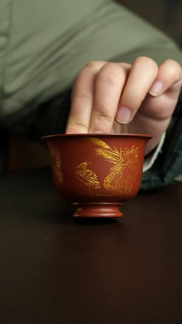 茶杯紫砂54号 朱泥手刻系列 乐乐老师 宜兴紫砂原矿作品