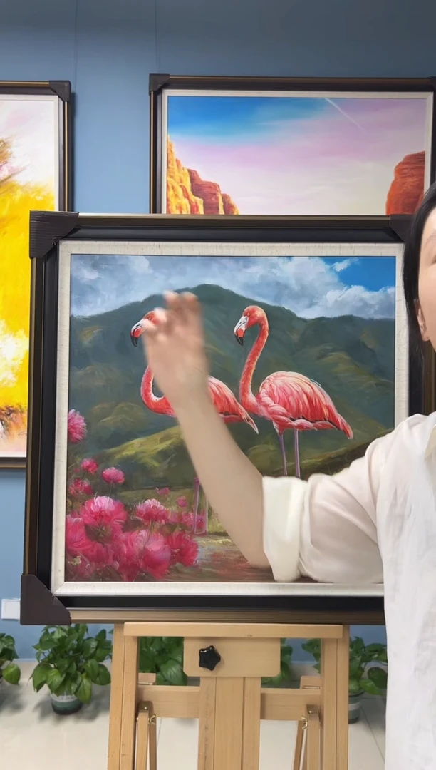 油画陶宗健-60*60CM-油画-火烈鸟