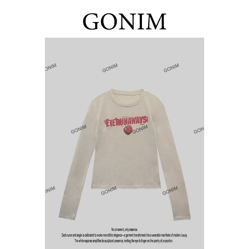 Gonim· "红通苹果"2025春夏新款百搭卡通气质风涂鸦印花短袖T恤女