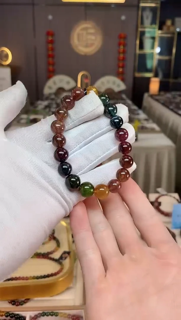 未镶嵌老矿碧玺彩虹单圈手串10mm+碧玺xion多样性发一条