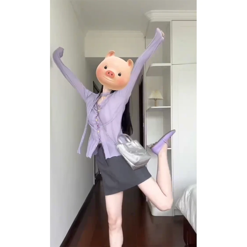 时尚穿搭女秋季小香风系带长袖小众洋气百搭薄款开衫韩版休闲短裙