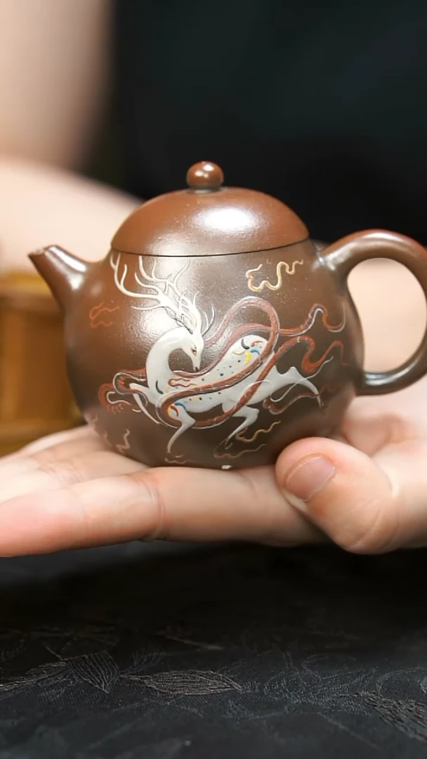 茶壶紫砂柴烧九色鹿壶
