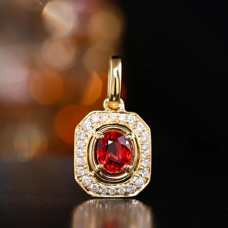 鹿叙珠宝四季烟火18K金镶红宝石吊坠钻石镶嵌复古精致 D-HB126