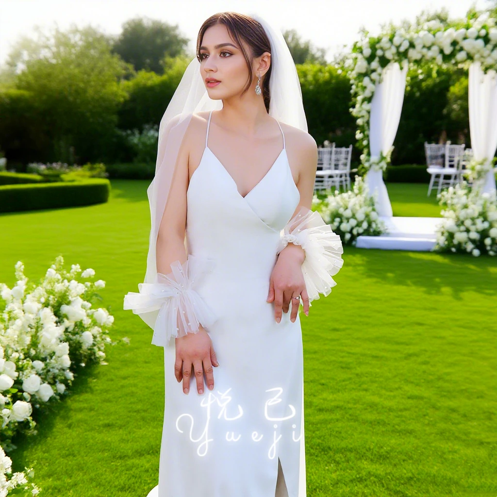 网红头纱领证简约长款新娘结婚头纱白色单层法式领证仪式感道具30