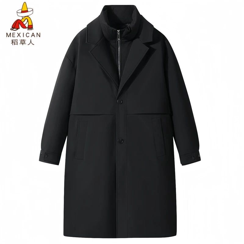 稻草人2025新中长款防风休闲假两件羽绒服冬季百搭男装翻领风衣