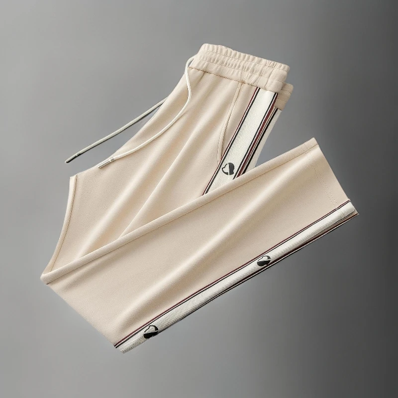 2025潮牌秋季高端柔软莫代尔卫裤男撞色织带时尚直筒运动休闲裤男