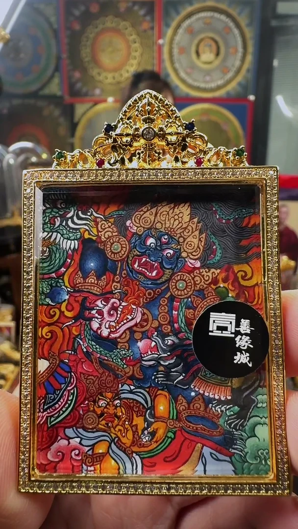 吊坠壹善缘城手绘唐卡黑C
