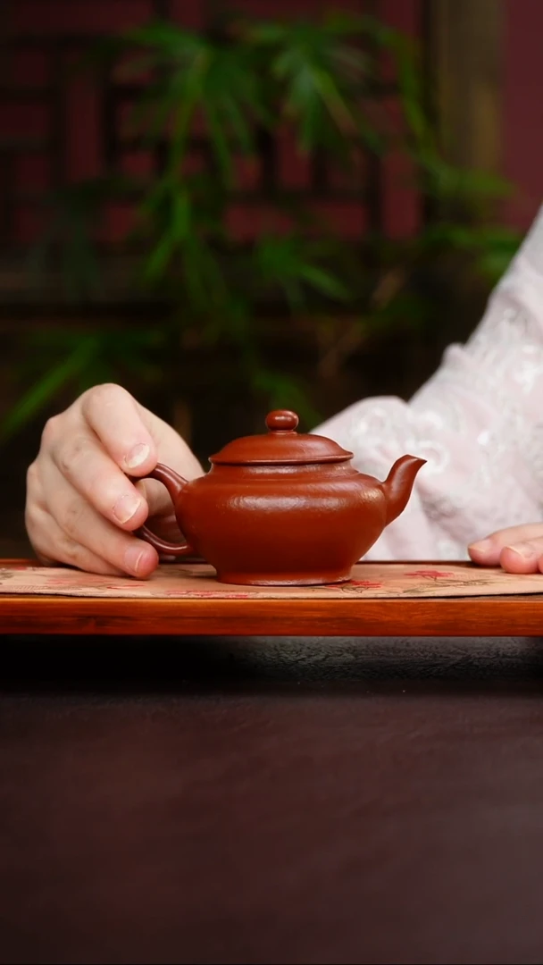 茶壶紫砂扁樱 大红袍 140cc 16目粗砂