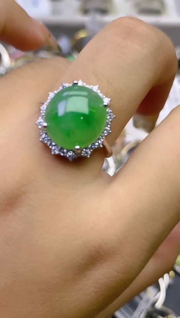 翡翠戒指银S925镶嵌百内无证书