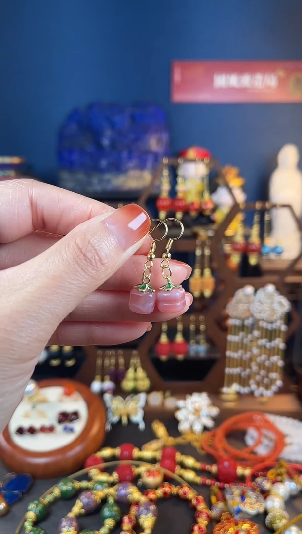 【闪购商品】玛瑙/玉髓耳钩银S925镀金镶嵌盐源玛瑙耳钩