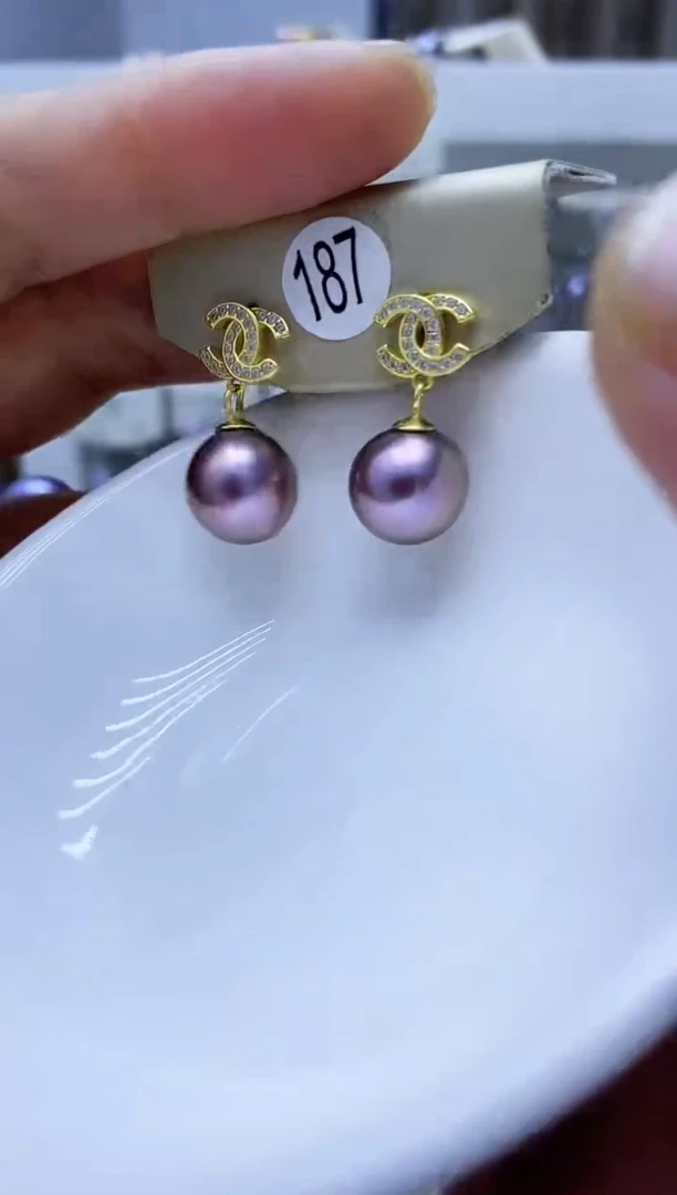 银S925镶嵌淡水珍珠耳饰187