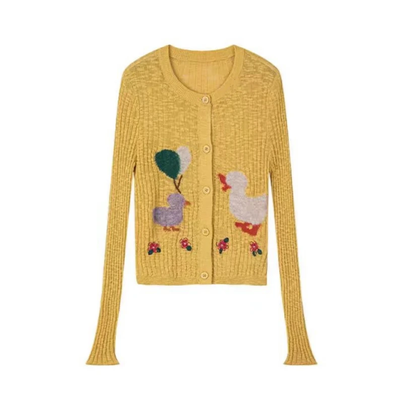 【小鸭春游】卡通减龄童趣鸭针织开衫新品圆领上衣.Y8318