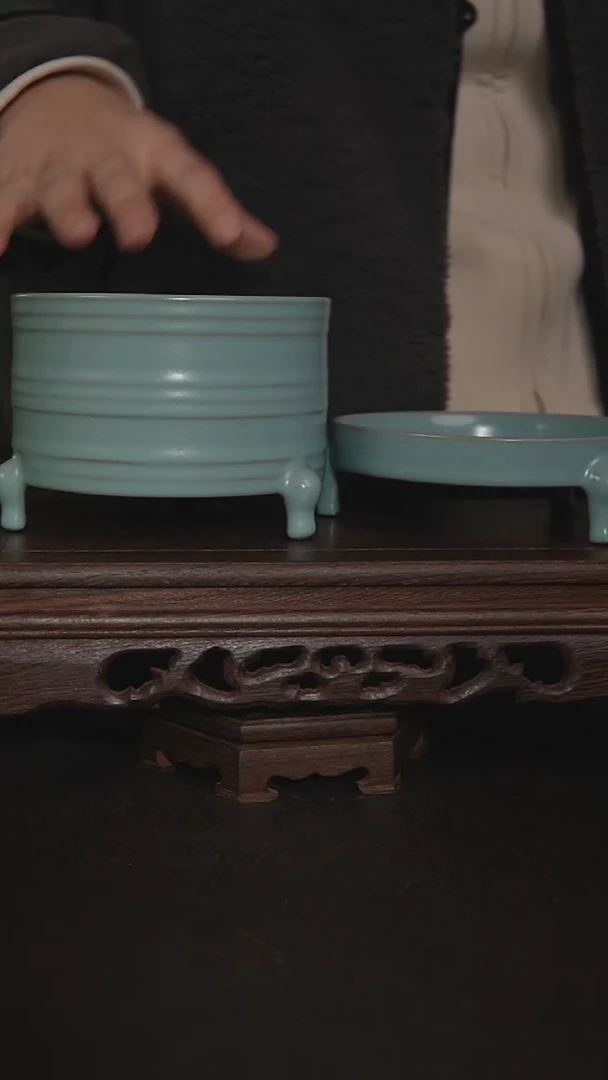 摆件瓷仿古手工中号三足炫纹尊+三足笔洗