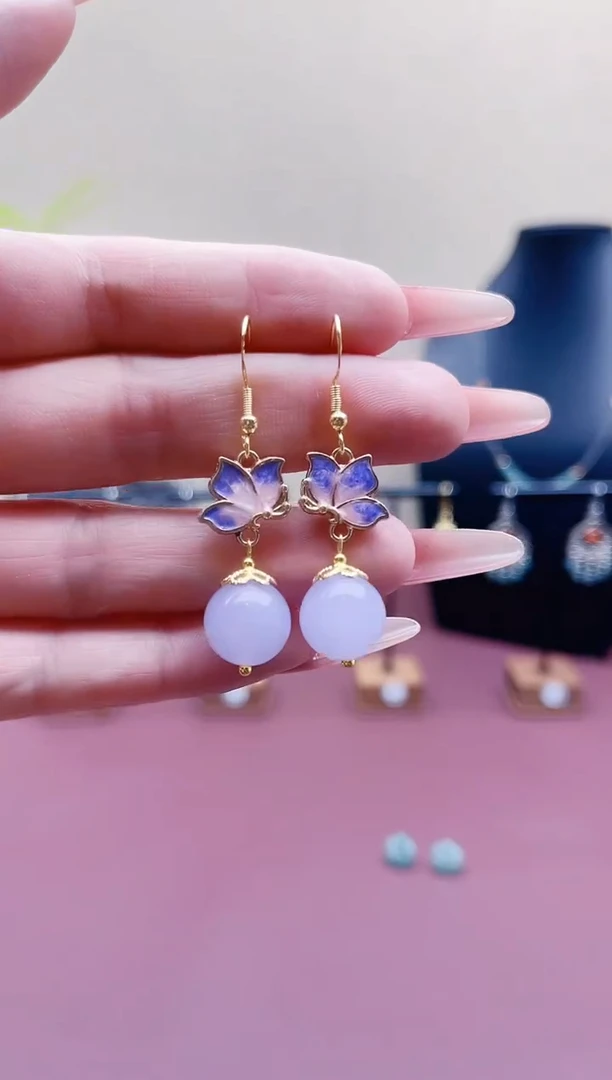 未镶嵌石英质玉（天山翠）耳饰6281