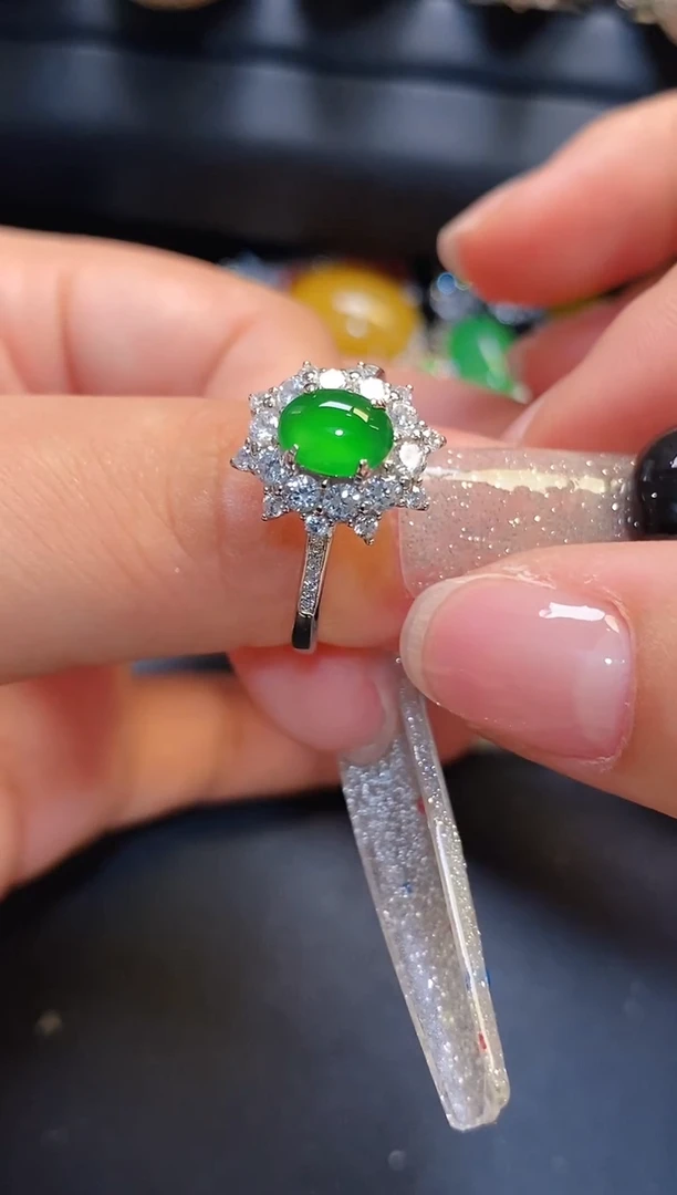 银S925镶嵌翡翠耳饰天然