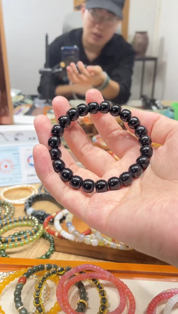 未镶嵌手串玛瑙/玉髓8mm老型黑玛瑙手串