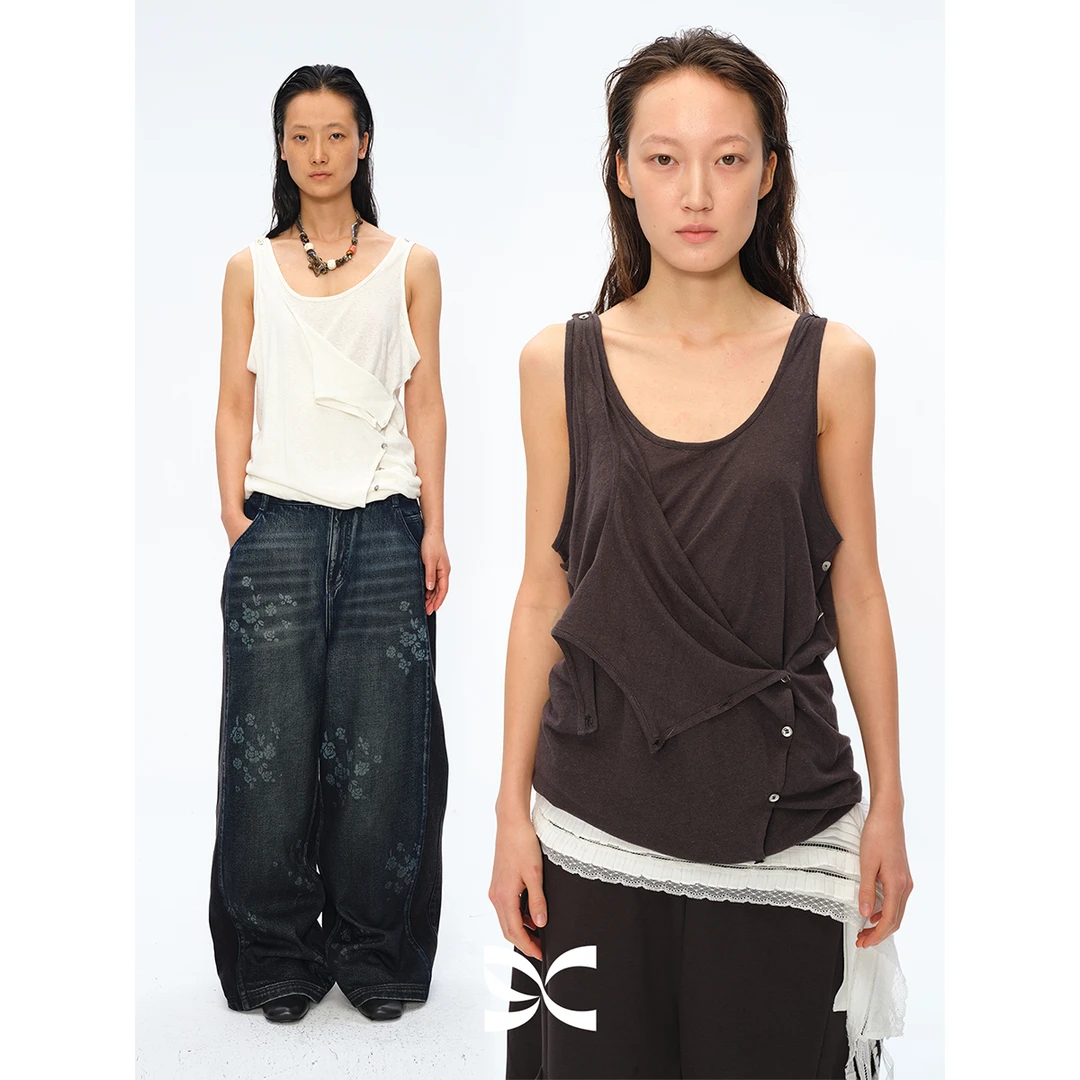Square Circle 方圆解构设计感双层银扣多种穿法氛围感吊带背心