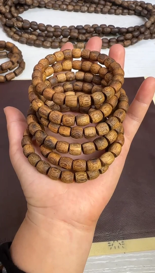 手串沉香文*飛金丝油海南老白棋直纹鼓珠单圈8mm多样性发1