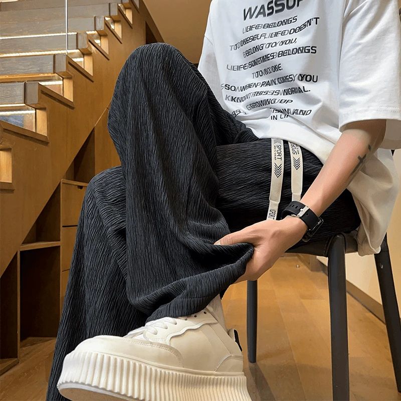 夏季薄款裤子男士2025新款直筒宽松青少年男生百搭冰丝休闲裤潮牌