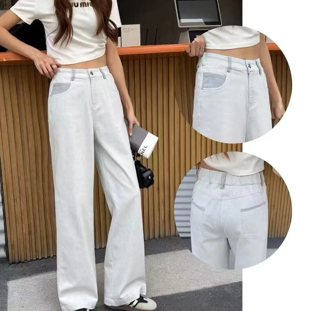 KJ8820春新款高腰简约宽松显瘦垂感直筒裤
