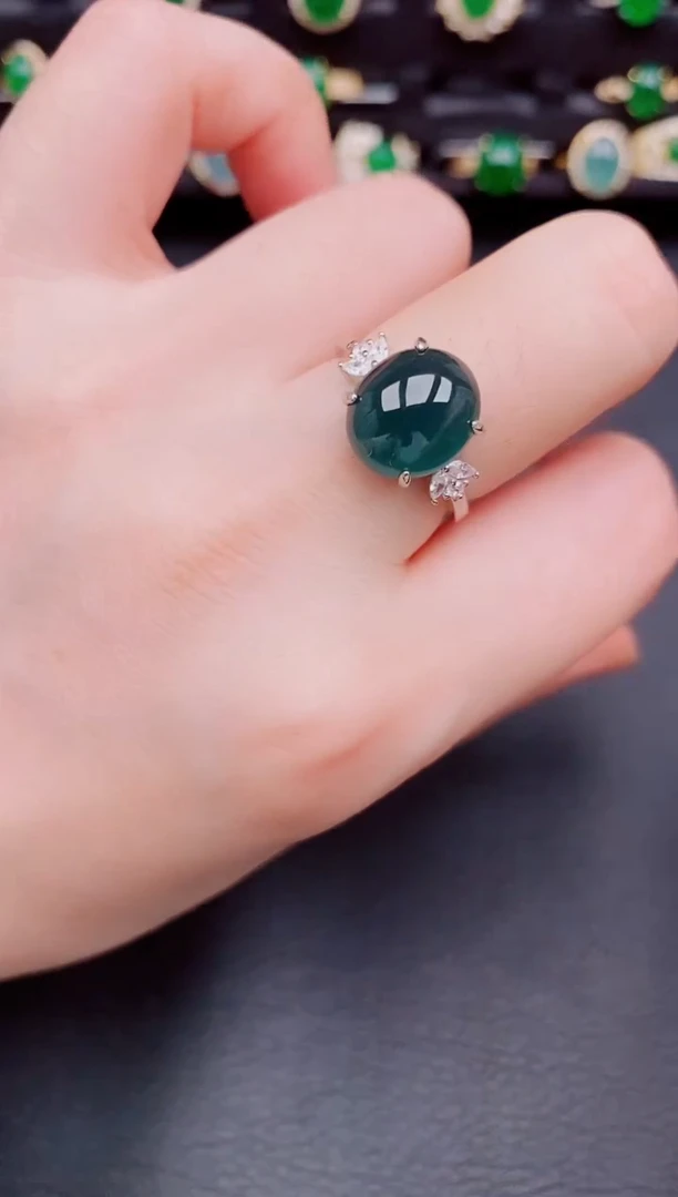 【闪购商品】翡翠戒指银S925镶嵌天然a货翡翠173