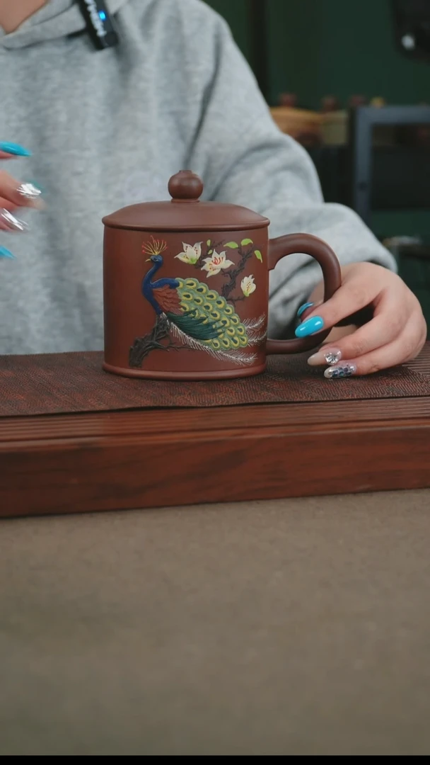 茶杯紫砂圈**乐原矿底槽青孔雀杯430cc