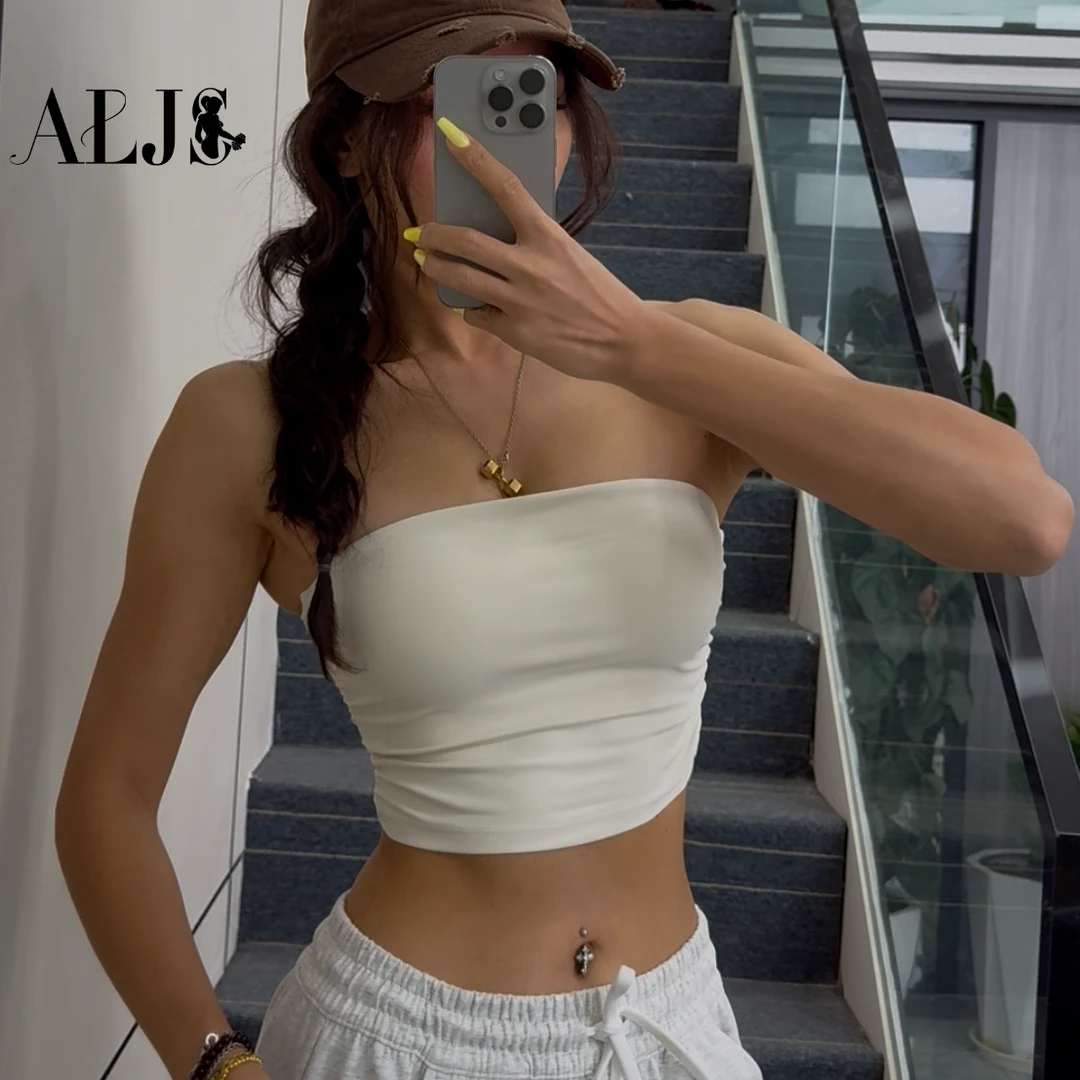 ALJS夏季裹胸瑜伽服上衣褶皱抹胸透气修身防脱跑步运动内衣健身服