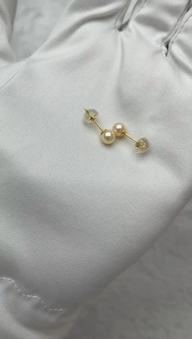 银S925镶嵌海水珍珠耳钉AK羽皇金素钉5-5.5mm